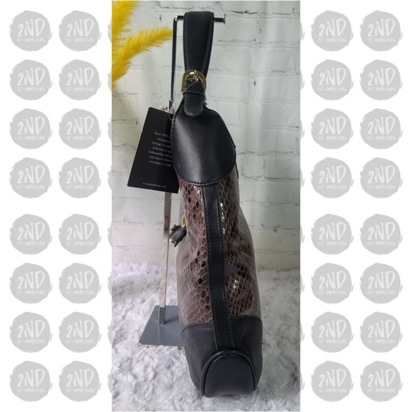 NWT London Fog Brown & Black Snakeskin-Embossed Lilah Hobo - Picture 4 of 11